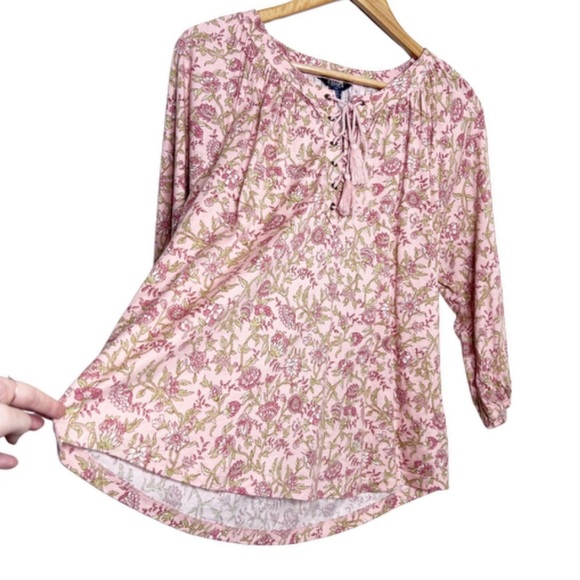 New with Tag Ralph Lauren Chaps Women’s Floral Lace Up Long Sleeve Blouse - Picture 6 of 16